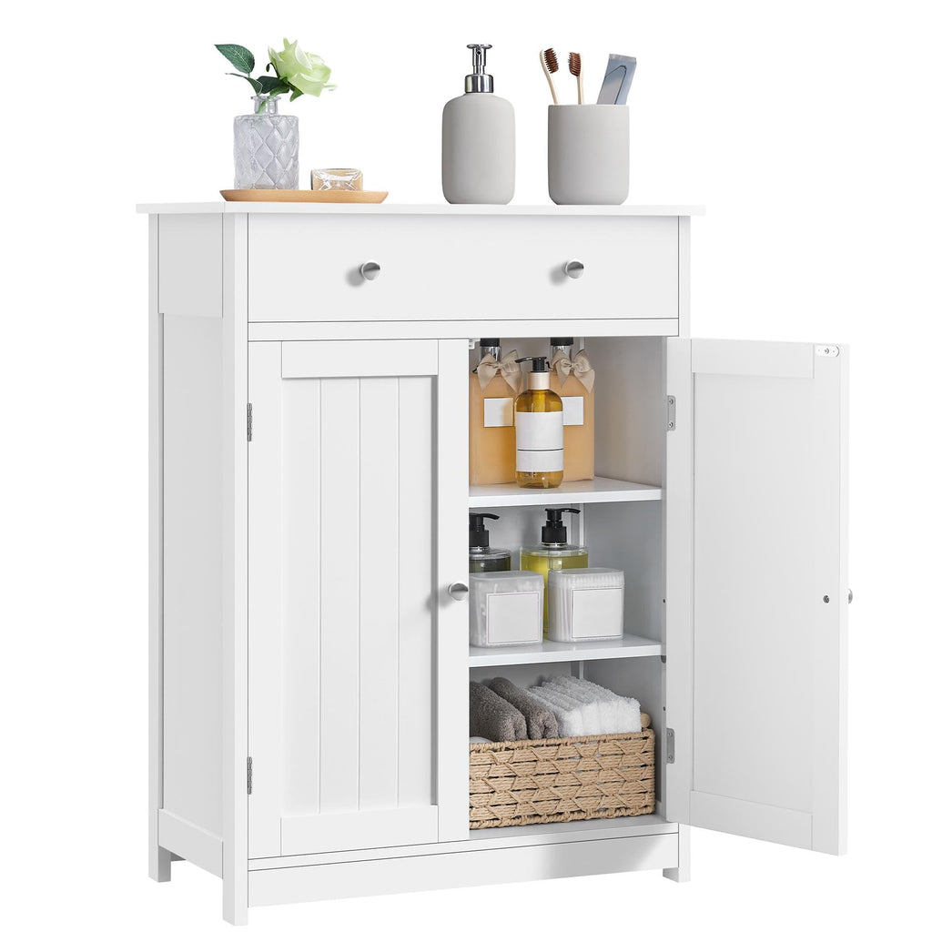 White Bathroom Storage Cabinet with Drawer and 2 Doors N638