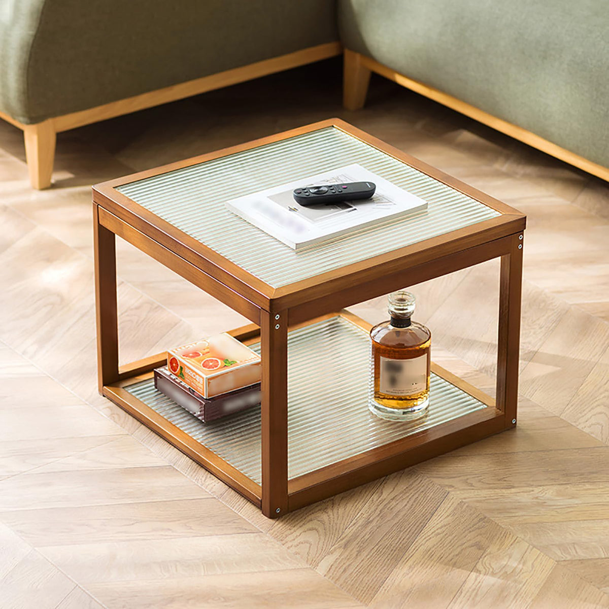 Square Glass Nesting Coffee Tables Set of 2 with Bamboo Frame J665417