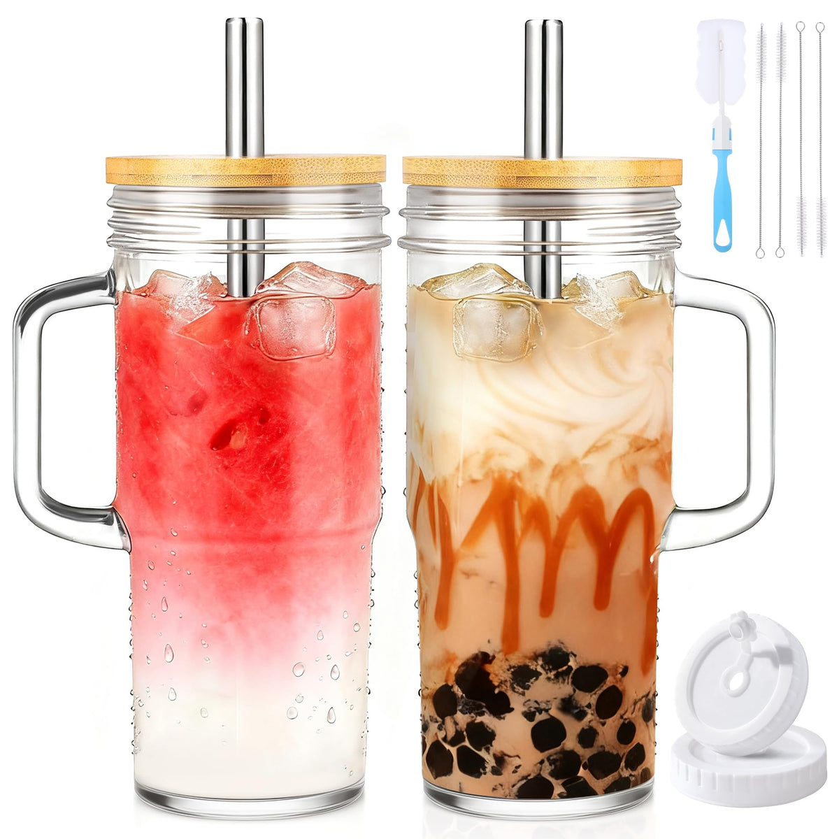 24oz Glass Tumbler with Lid & Straw 2-Pack I196