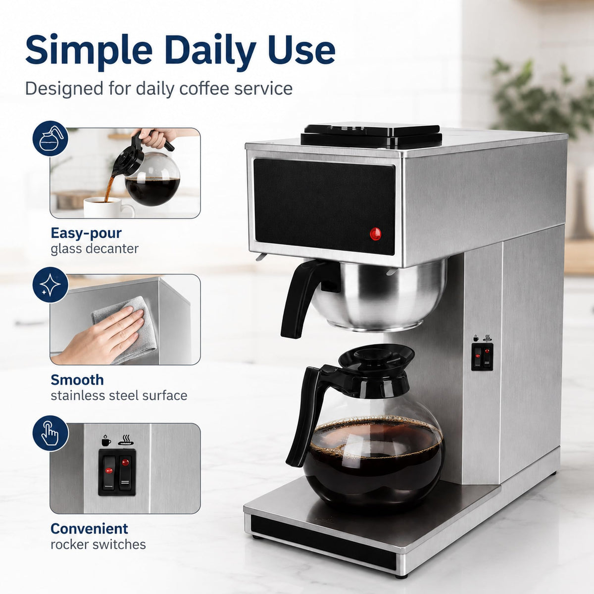 Commercial 12-Cup Stainless Steel Drip Coffee Maker with Dual Warmers F44430