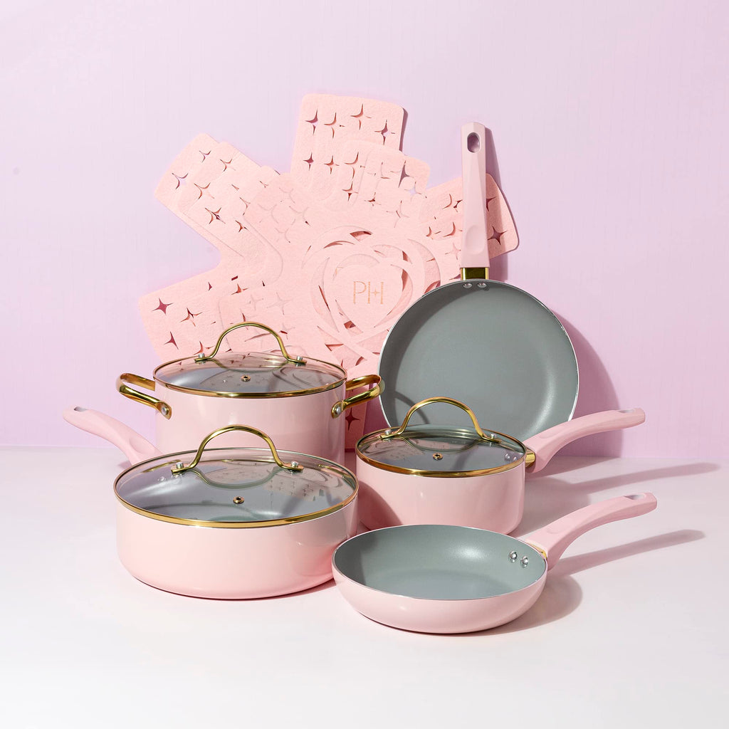 12 Piece Pink Nonstick Cookware Set V2397