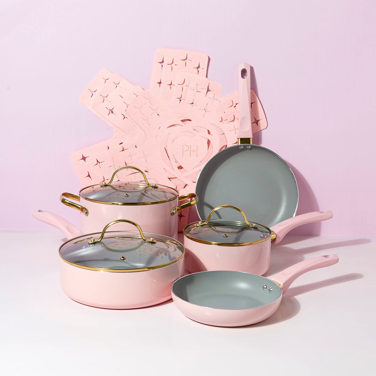 12 Piece Pink Nonstick Cookware Set V2397