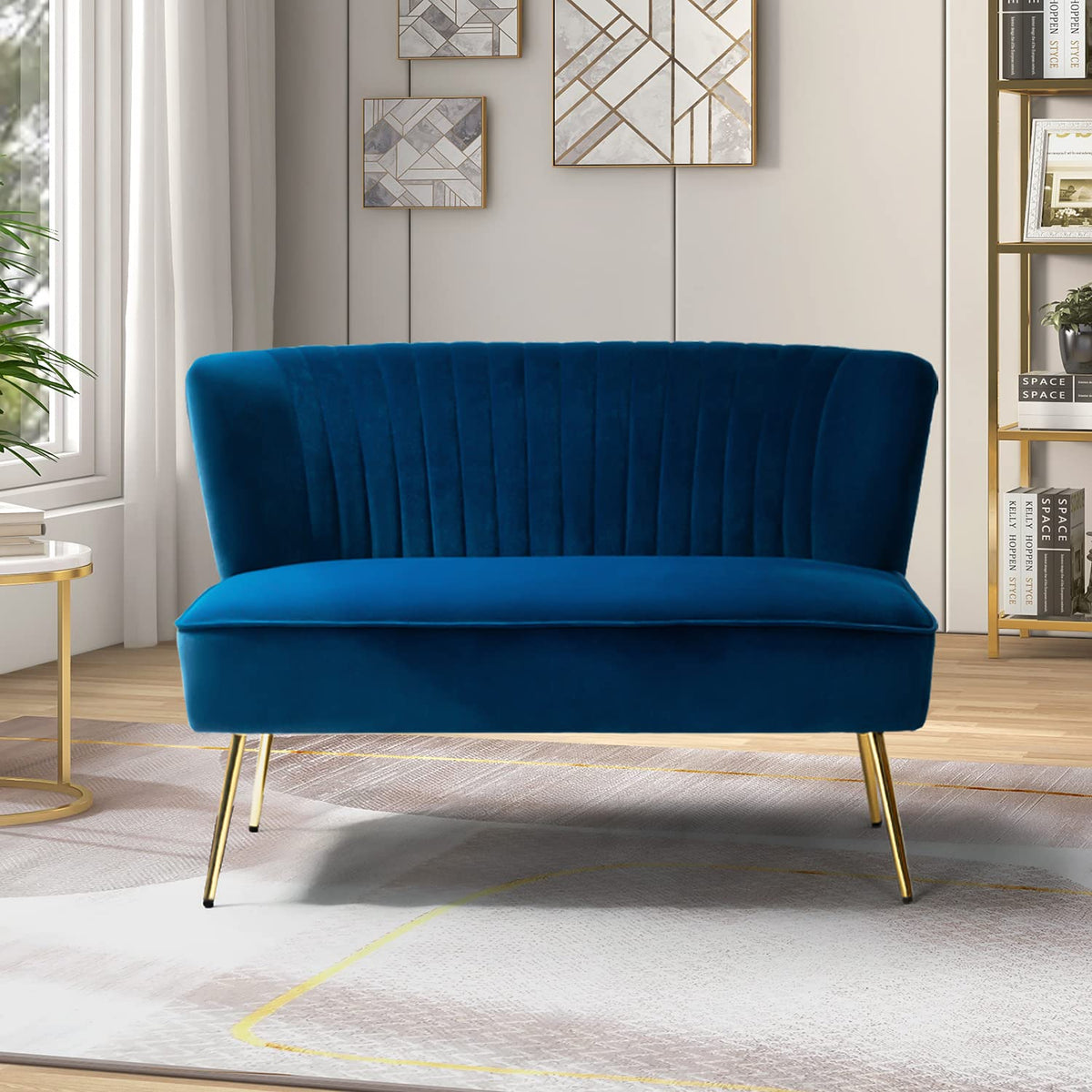 Navy Velvet Tufted Loveseat Sofa H5171