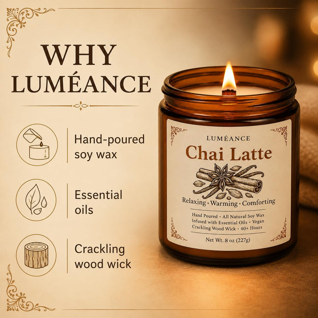 Chai Latte Scented Candle, 8 oz, Soy Wax, Crackling Wood Wick I349233