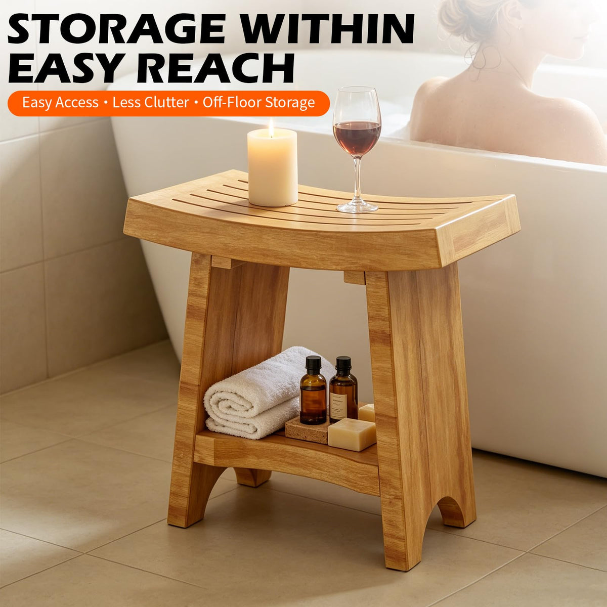 Teak Shower Bench with Shelf S3585