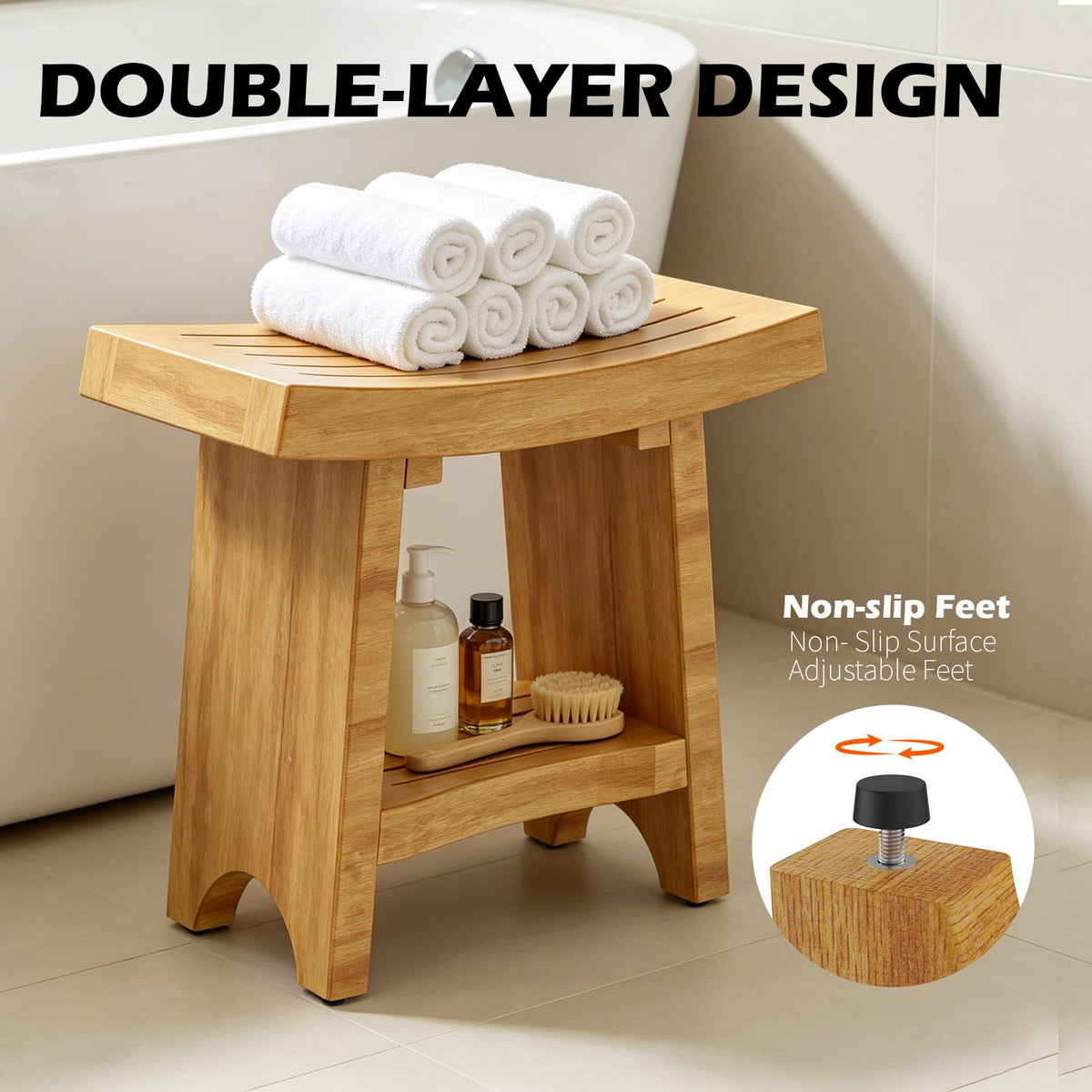 Teak Shower Bench with Shelf S3585