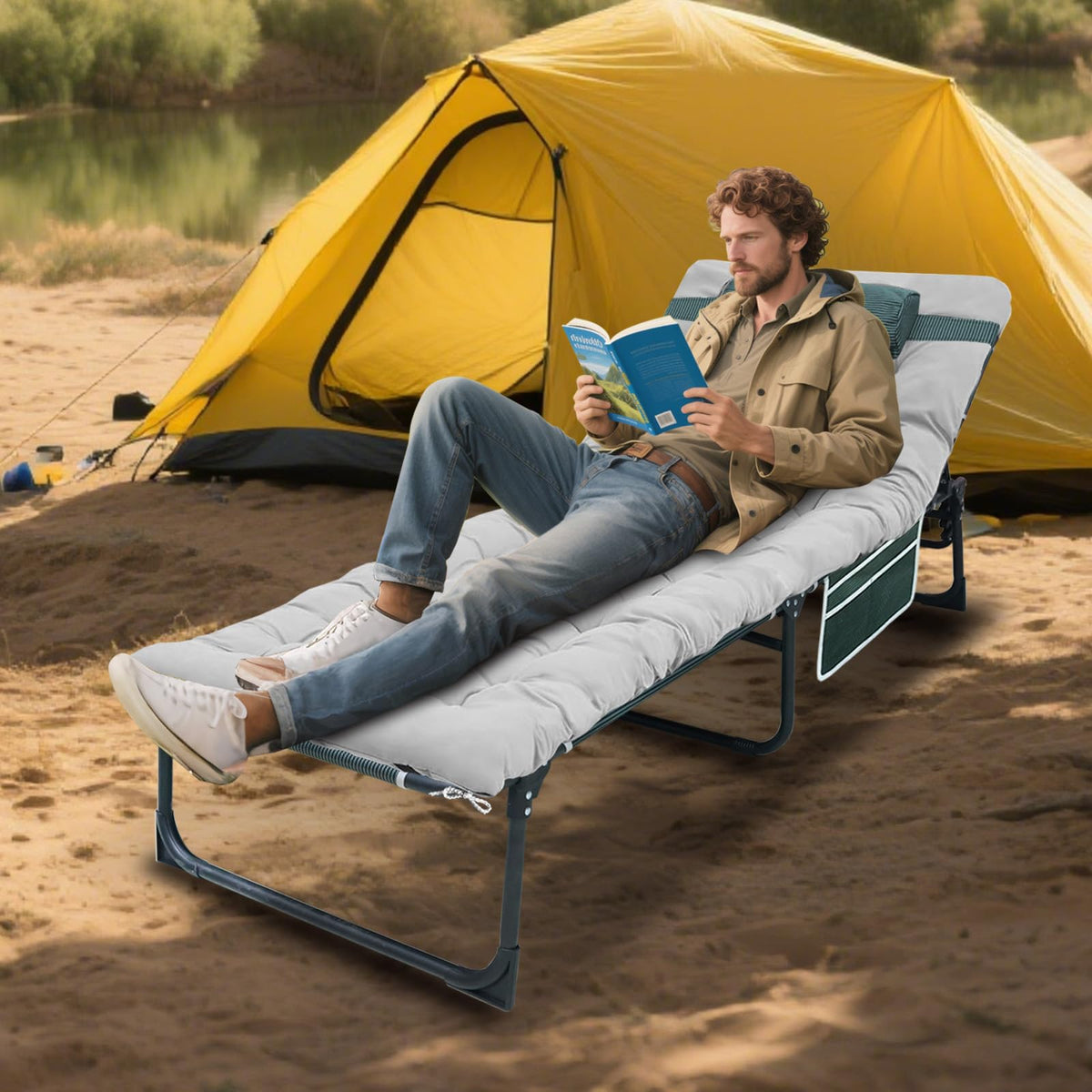 Folding Camping Cot with Mattress and Pillow D5021