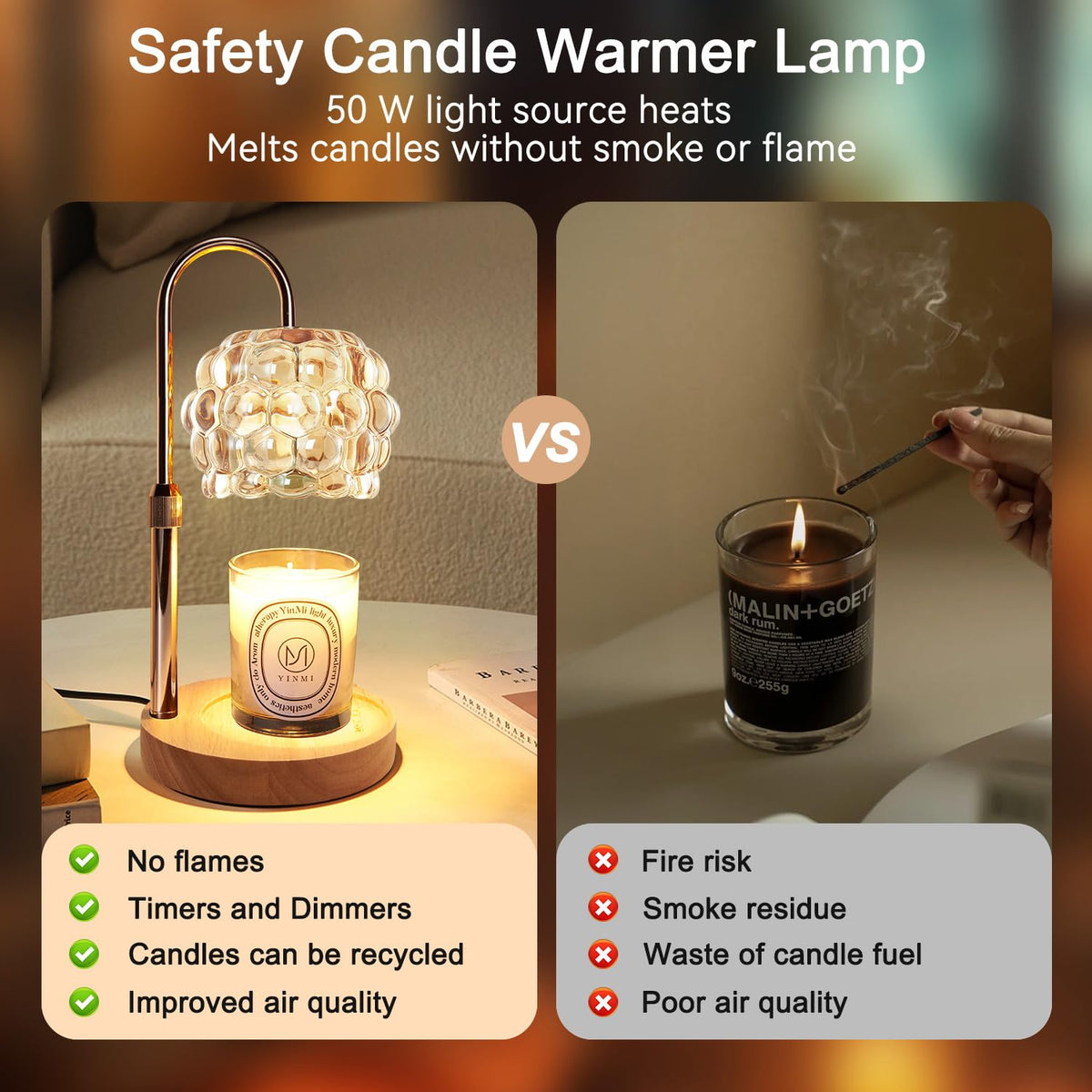 Candle Warmer Lamp with Timer Adjustable Height Dimmer Vintage Glass T16901