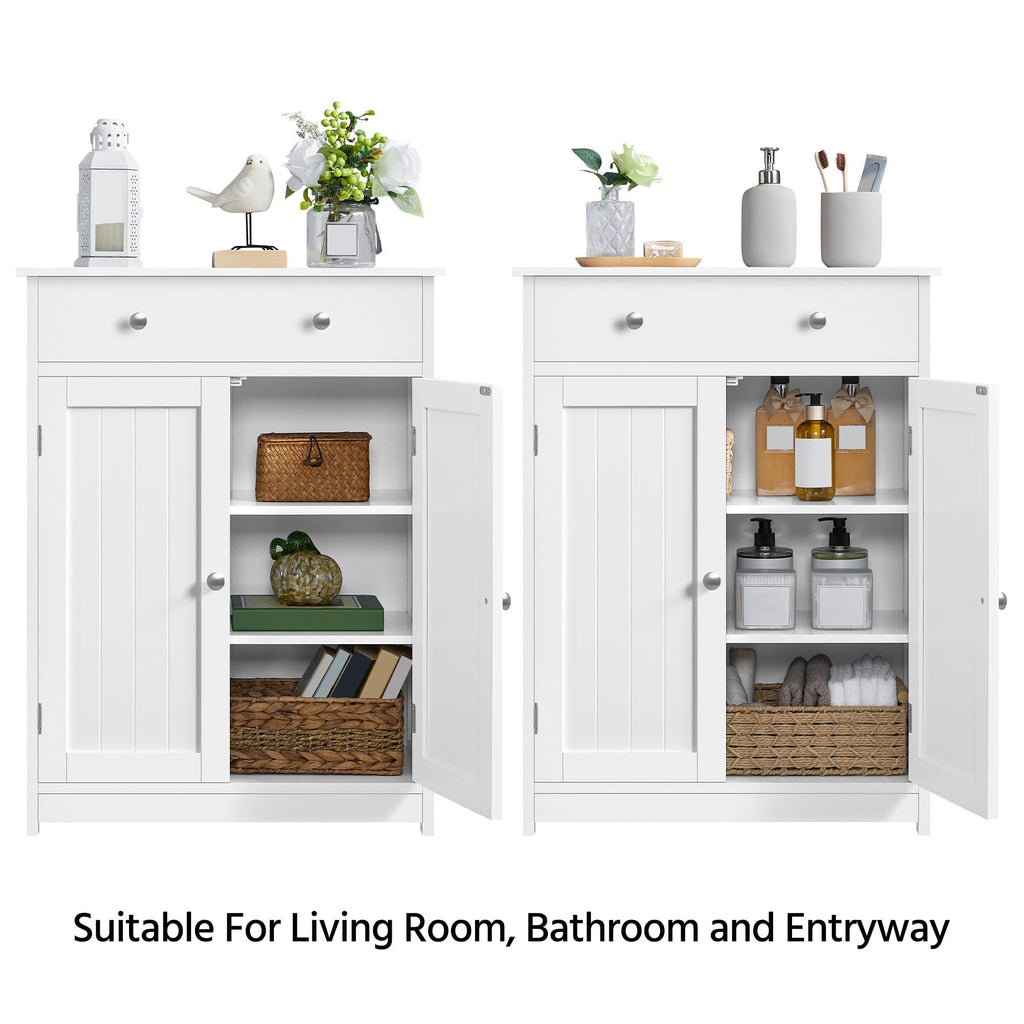 White Bathroom Storage Cabinet with Drawer and 2 Doors N638