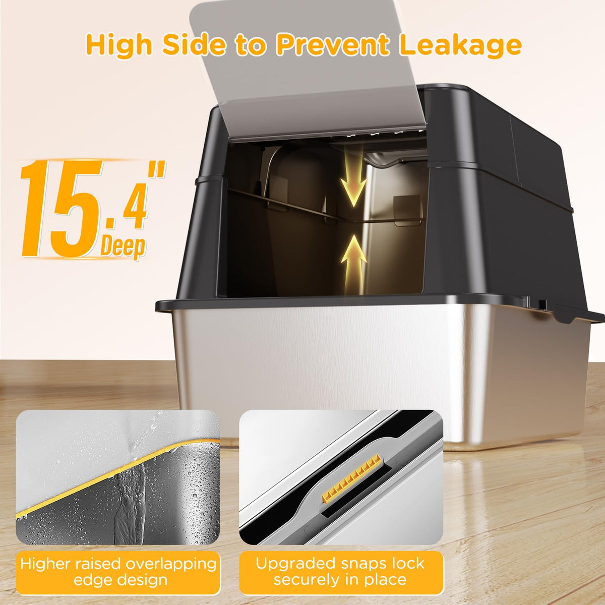 XL Black Stainless Steel Litter Box with Lid D7517