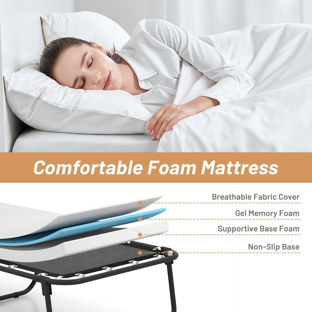 Folding Bed with Mattress Cot Size 75” x 31” Memory Foam Metal Frame Q545592