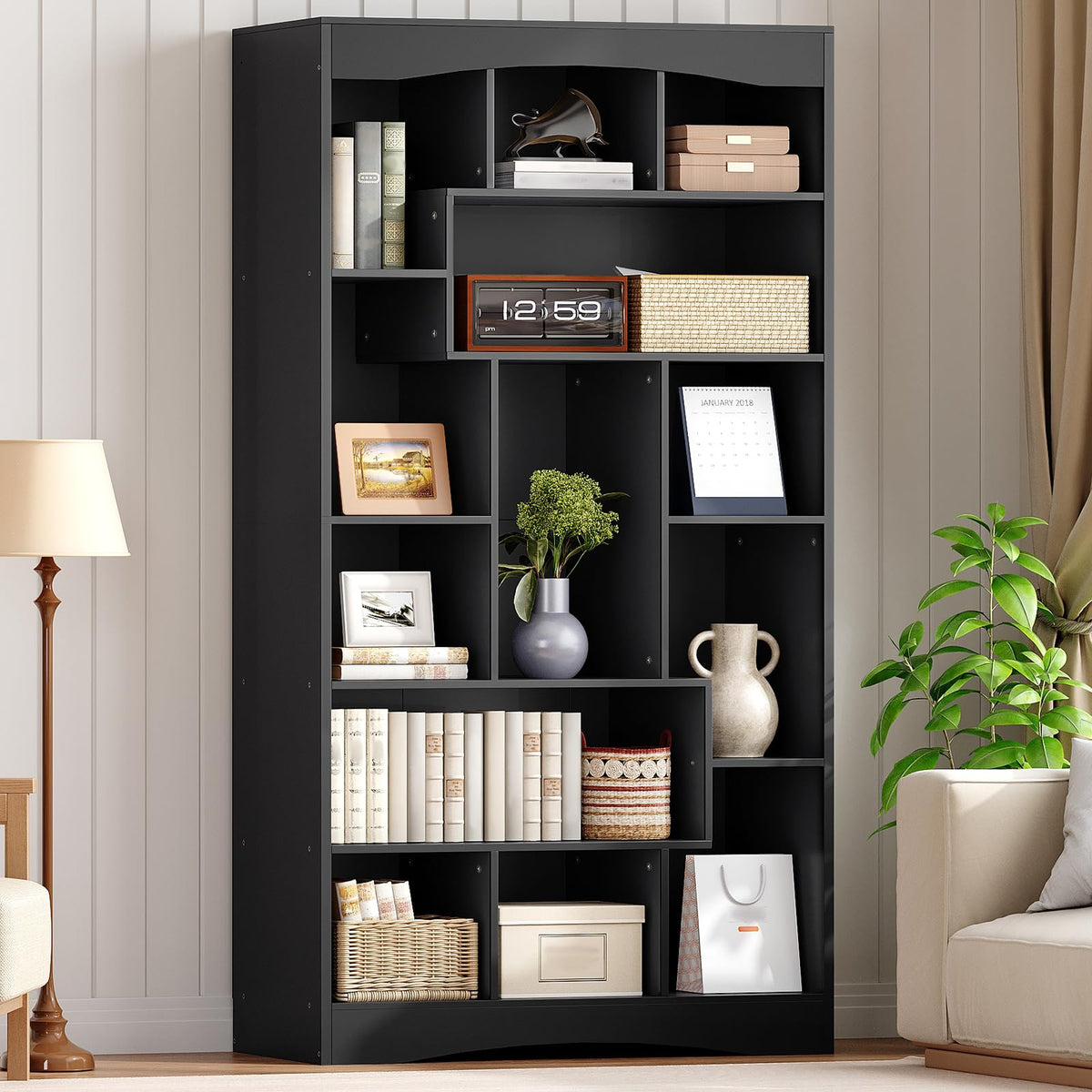 6-Tier Black Bookshelf with Open Shelves O40166