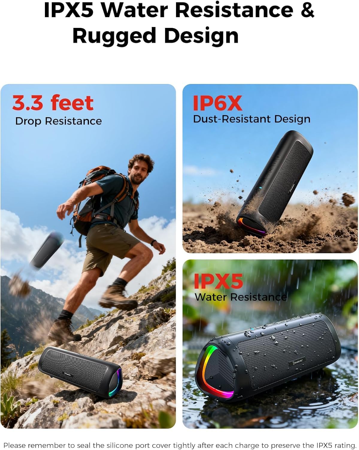 20W Portable Wireless Bluetooth Speaker, IPX5 Waterproof, Black S1096
