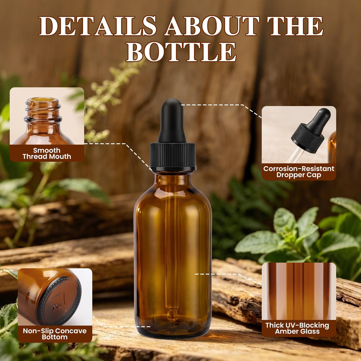 2 oz Amber Glass Dropper Bottles with Funnels, 40 Pack L803136