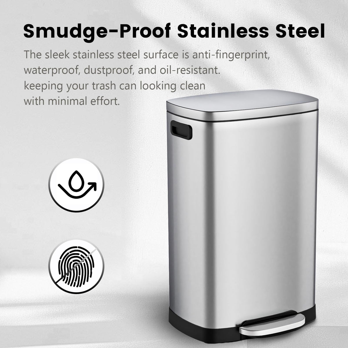 13.2 Gallon Stainless Steel Step Trash Can with Lid Q3649
