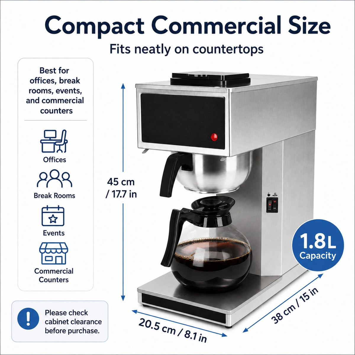 Commercial 12-Cup Stainless Steel Drip Coffee Maker with Dual Warmers F44430