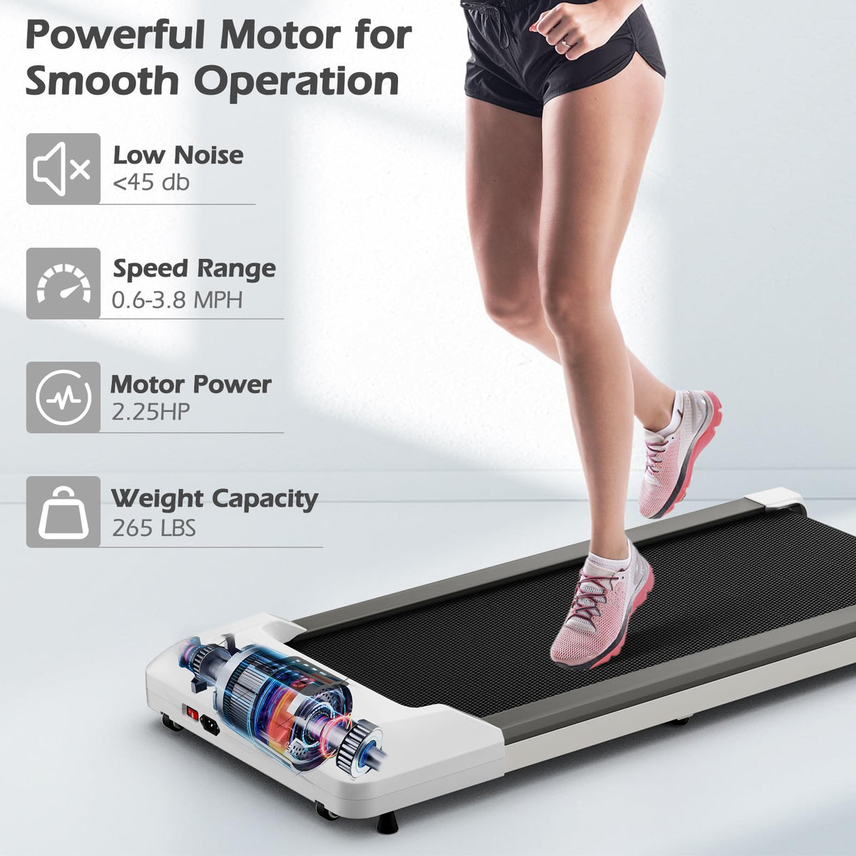 Under Desk Treadmill 265 lbs Capacity Portable 2 in 1 G936725