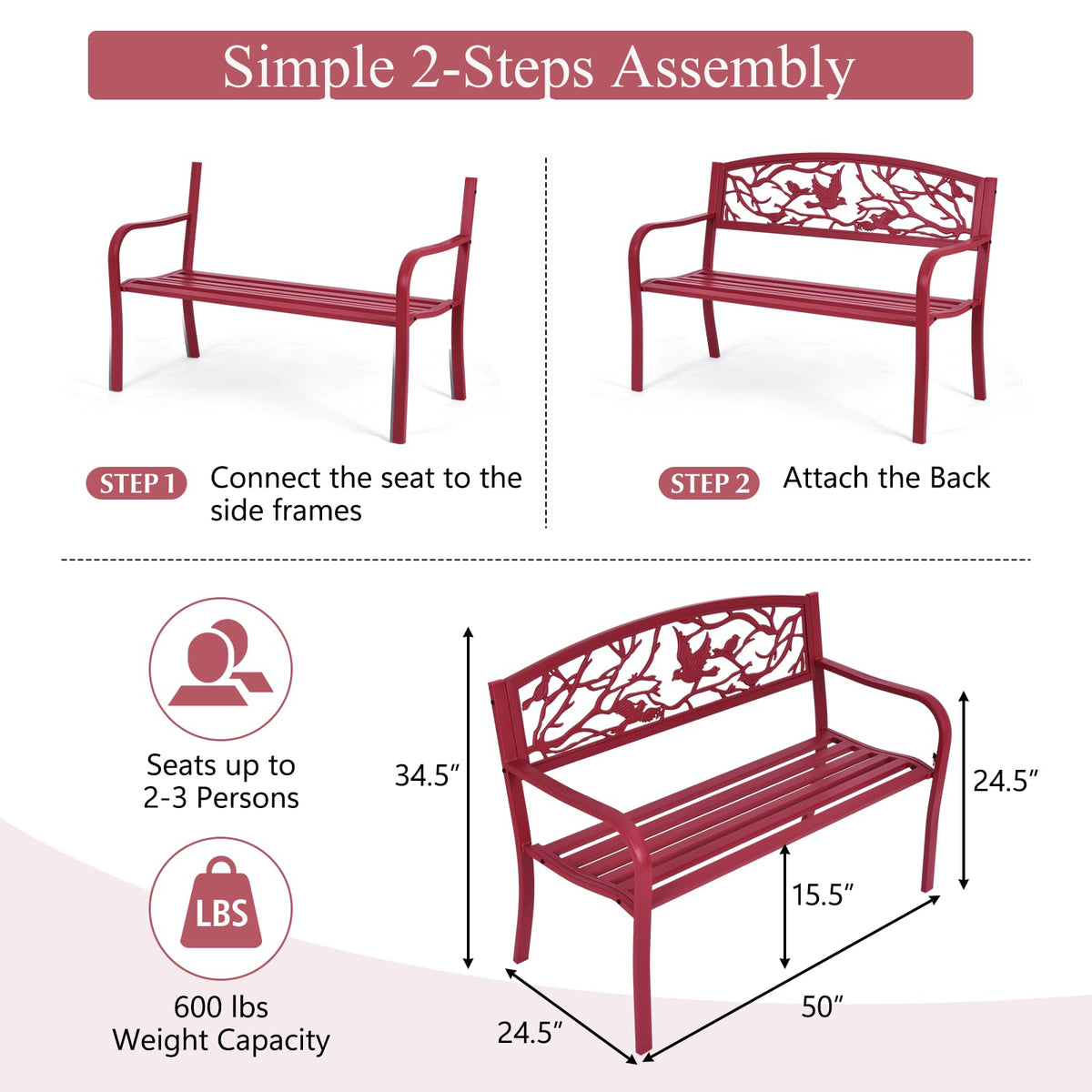 50" Outdoor Bench with Cast Iron Backrest A30040