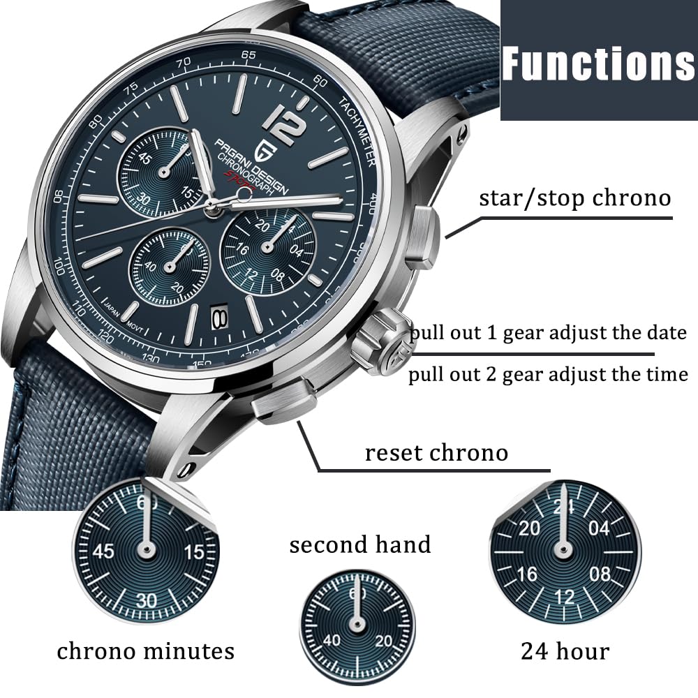 Men's Quartz Chronograph Watch, 100M Water Resistant Stainless Steel, Sapphire Glass, Nylon Strap P269645