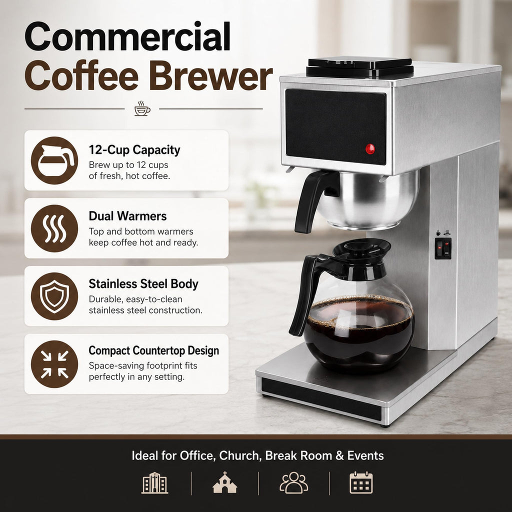 Commercial 12-Cup Stainless Steel Drip Coffee Maker with Dual Warmers F44430