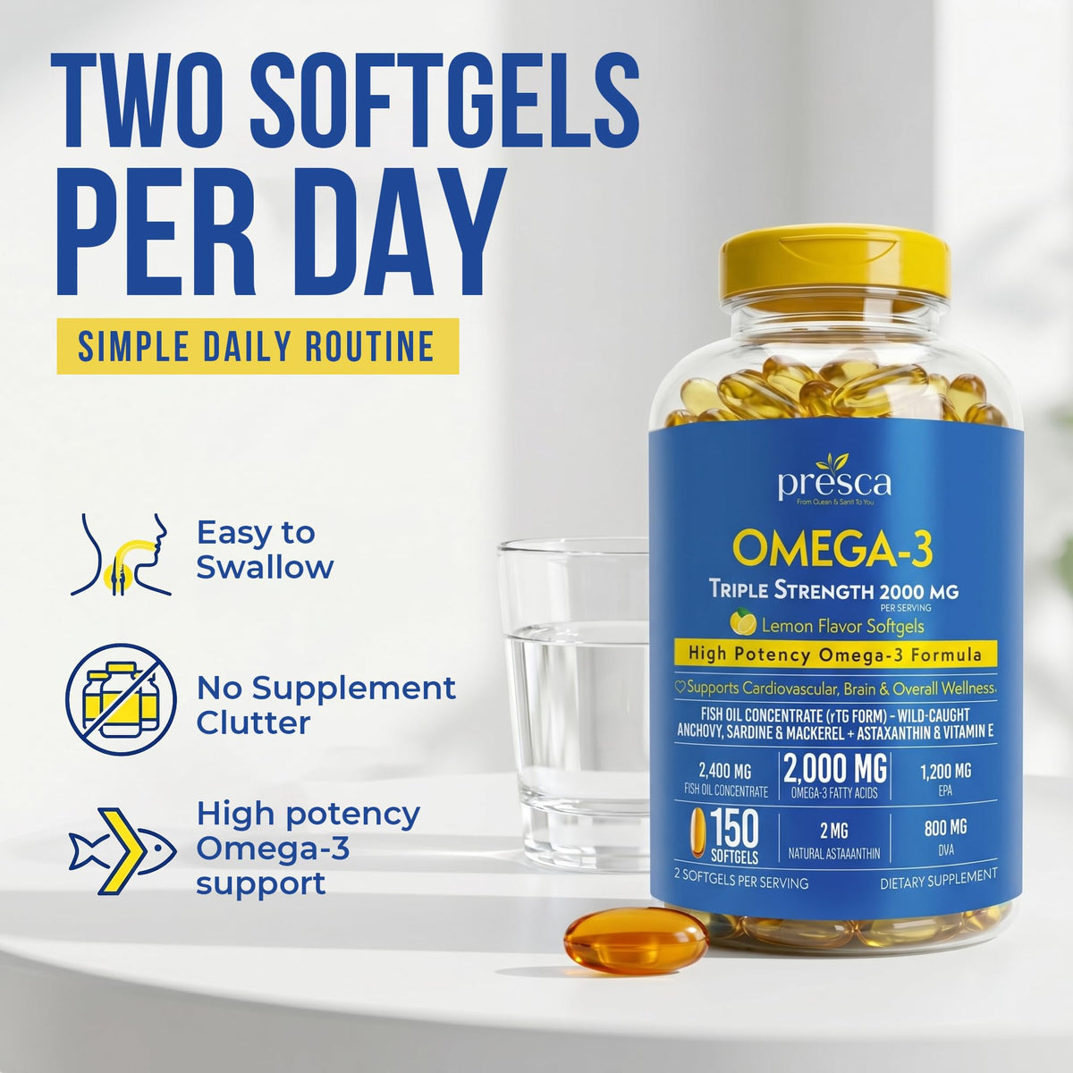 Omega 3 Fish Oil 2400mg 150 Softgels H981