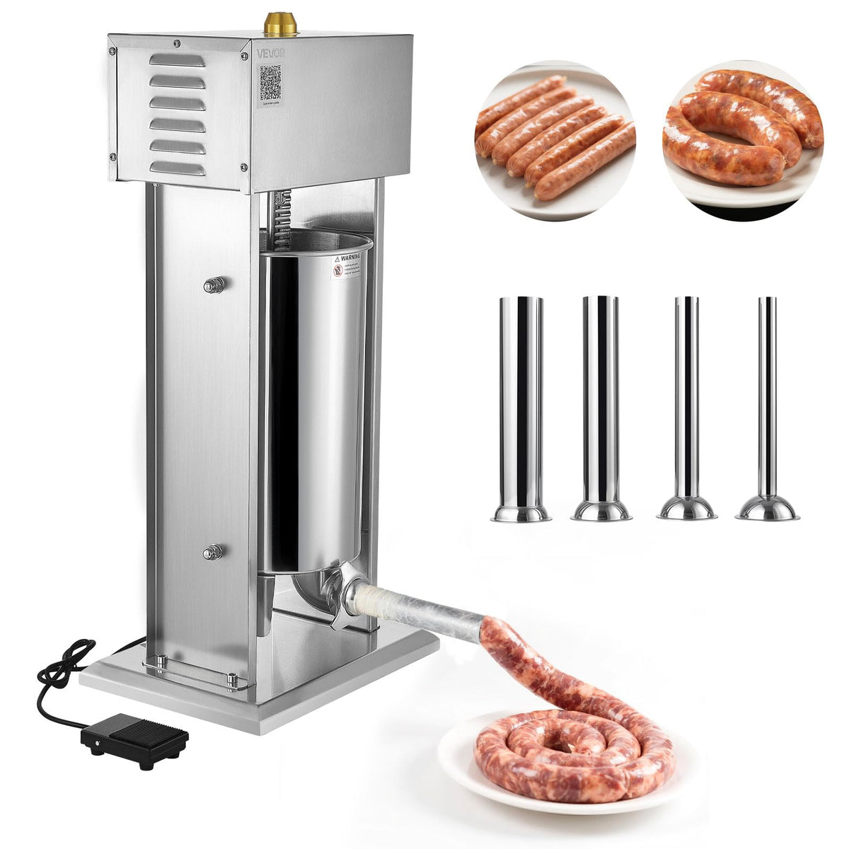 15 L Stainless Steel Electric Sausage Stuffer with 4 Stuffing Tubes H2406
