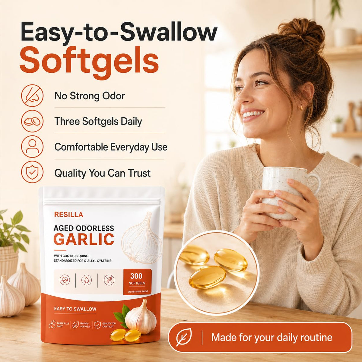 Odorless Aged Garlic Softgels, 300 Softgels B5670