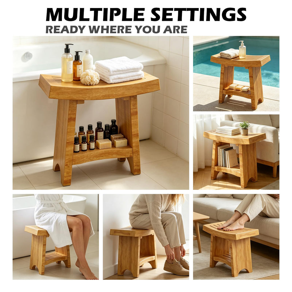 Teak Shower Bench with Shelf S3585