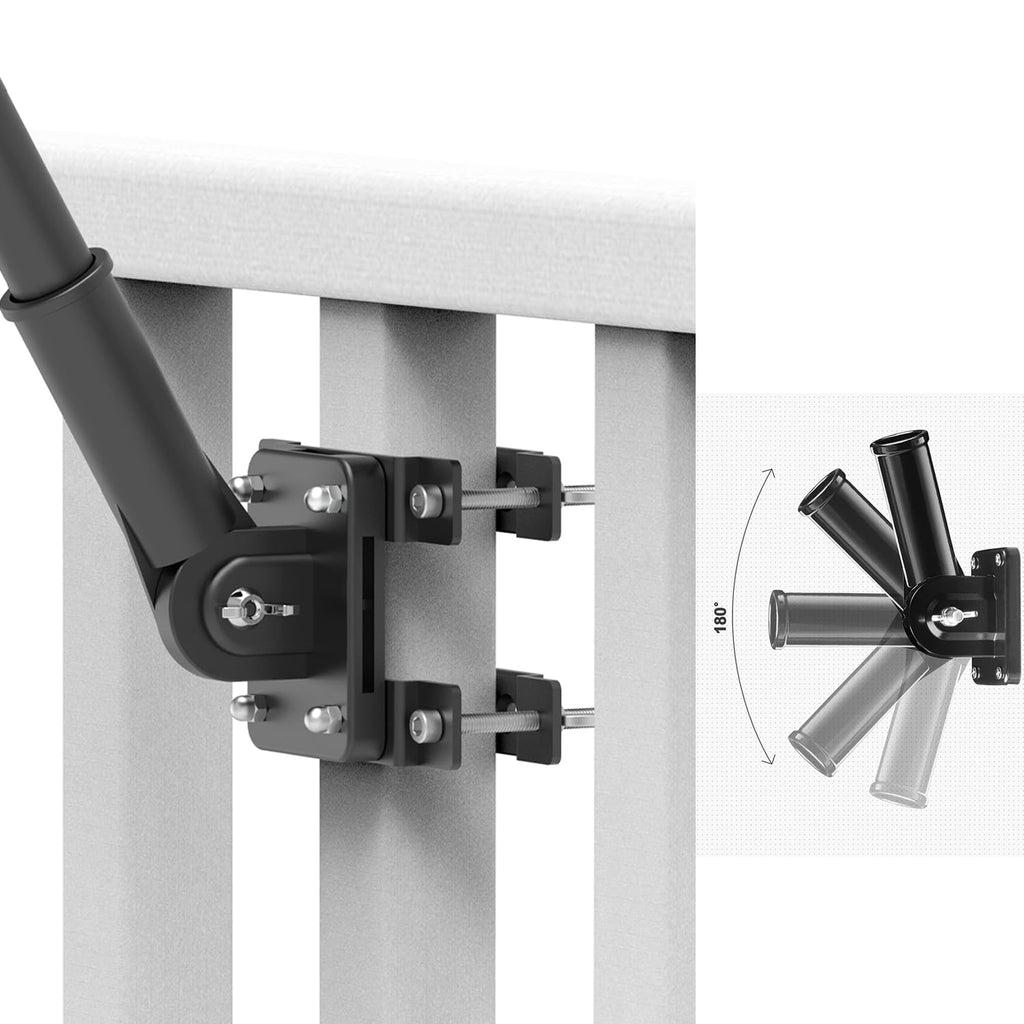 Flagpole Mount for Balcony Railing, Round and Square Railing, Black T638