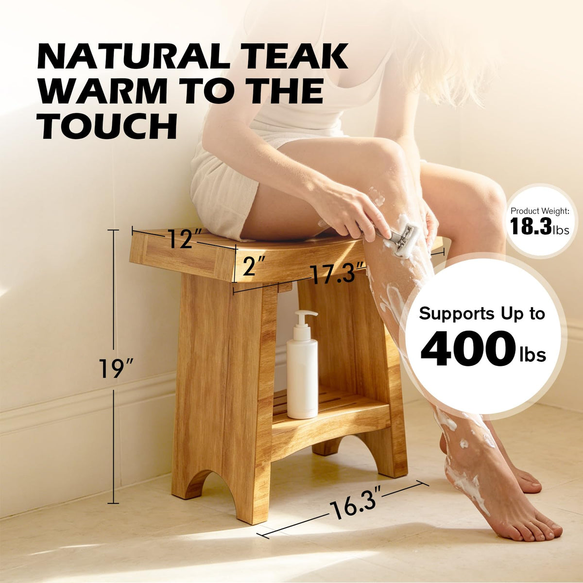 Teak Shower Bench with Shelf S3585