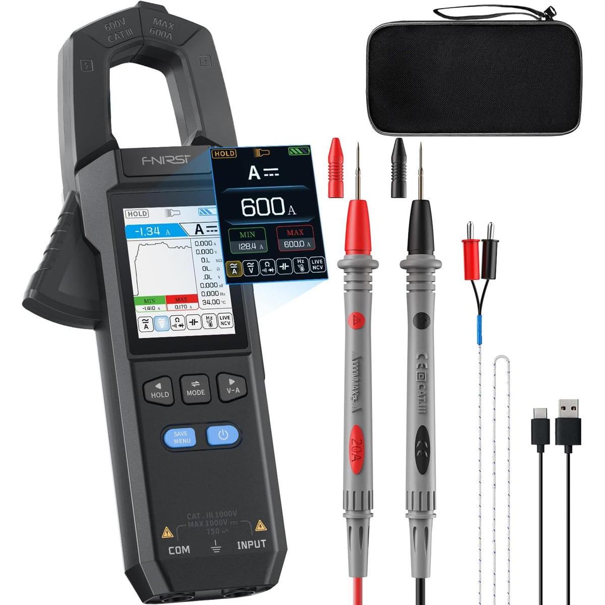 Clamp Meter 9999 Counts TRMS 600A AC/DC B3159