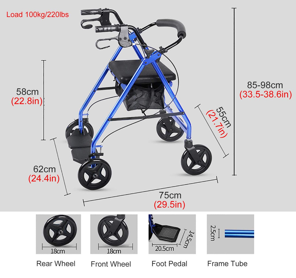 Blue Rolling Walker with Seat Basket Brakes P631