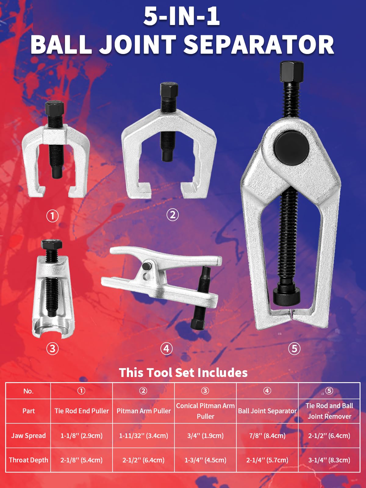 5 PCS Ball Joint Separator Front End Service Tool Kit Y898