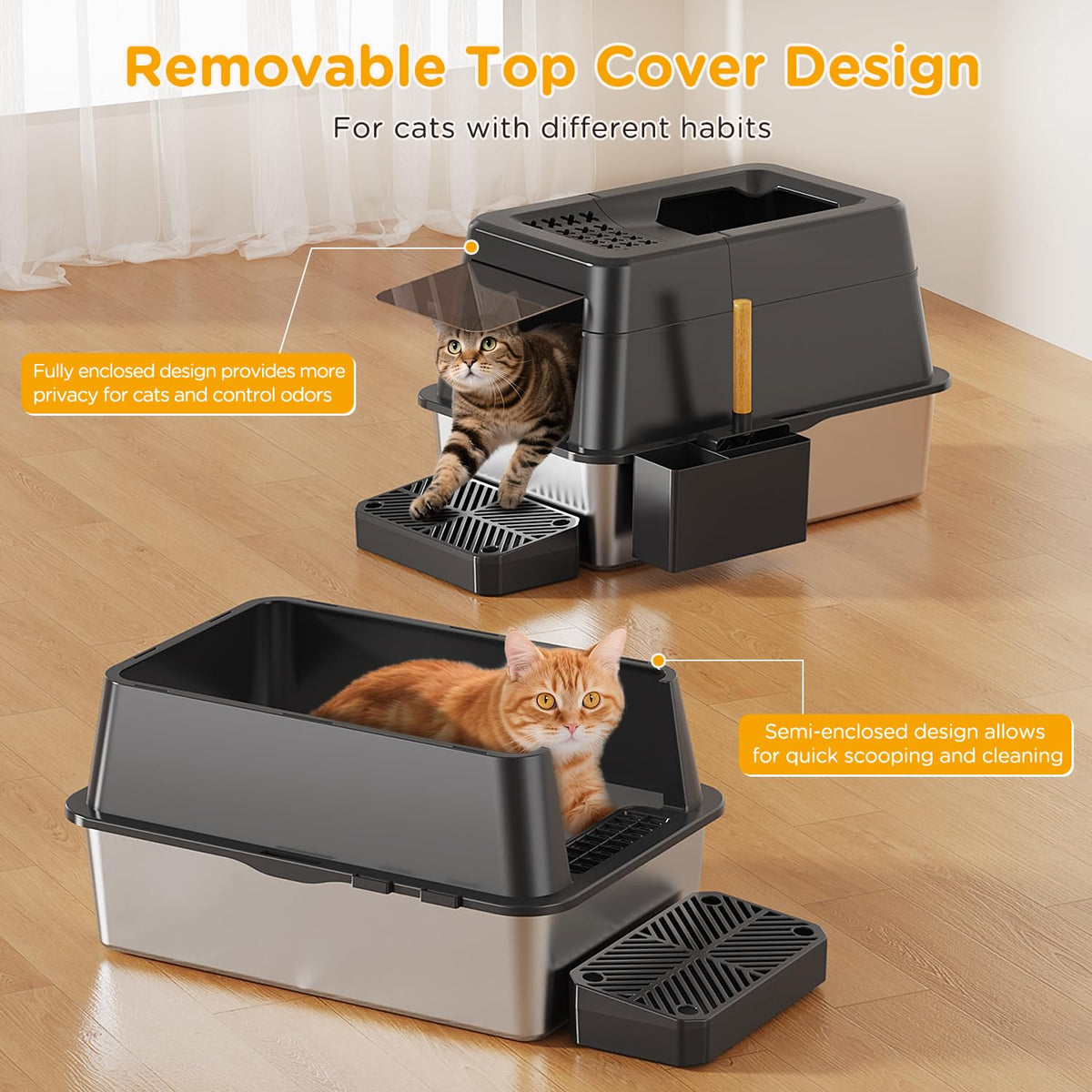 XL Black Stainless Steel Litter Box with Lid D7517