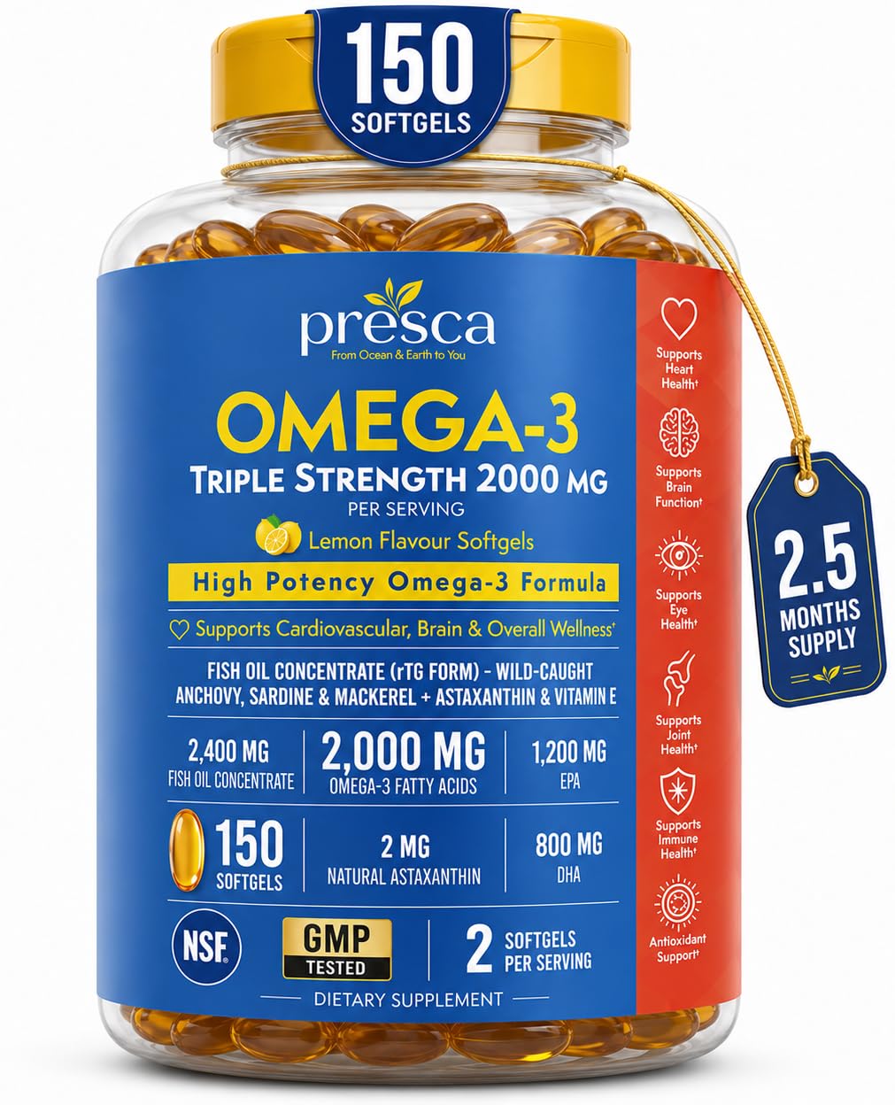 Omega 3 Fish Oil 2400mg 150 Softgels H981