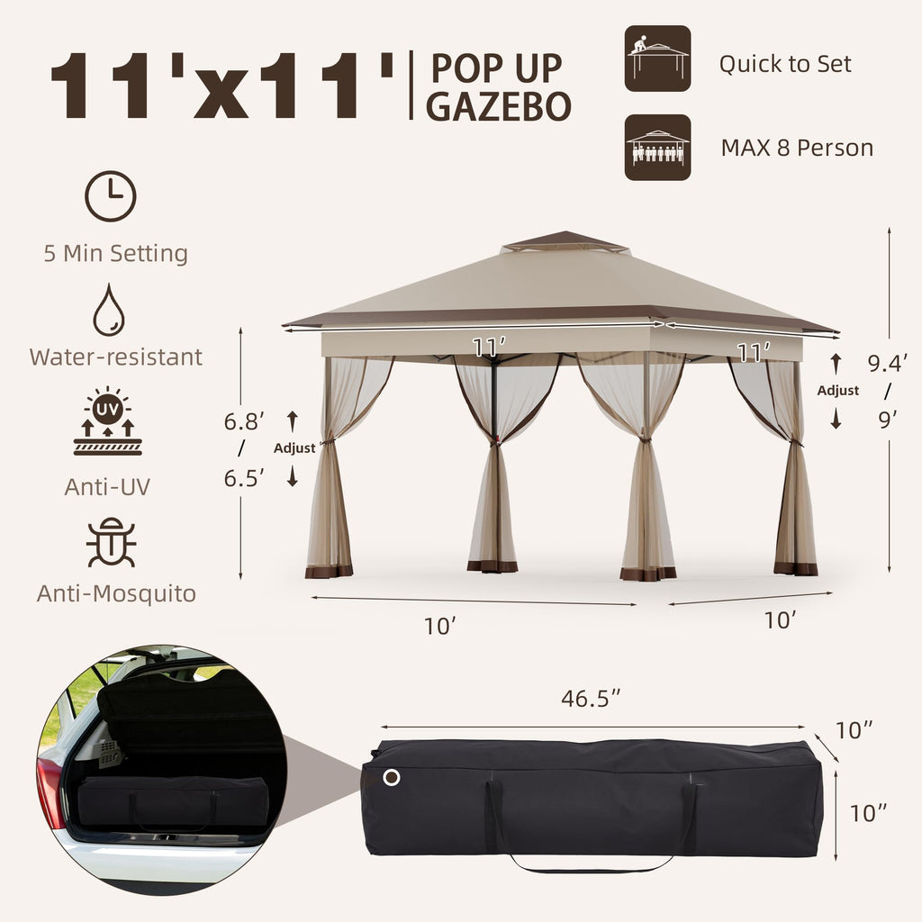 11x11 Pop Up Gazebo with Mosquito Netting Q9092