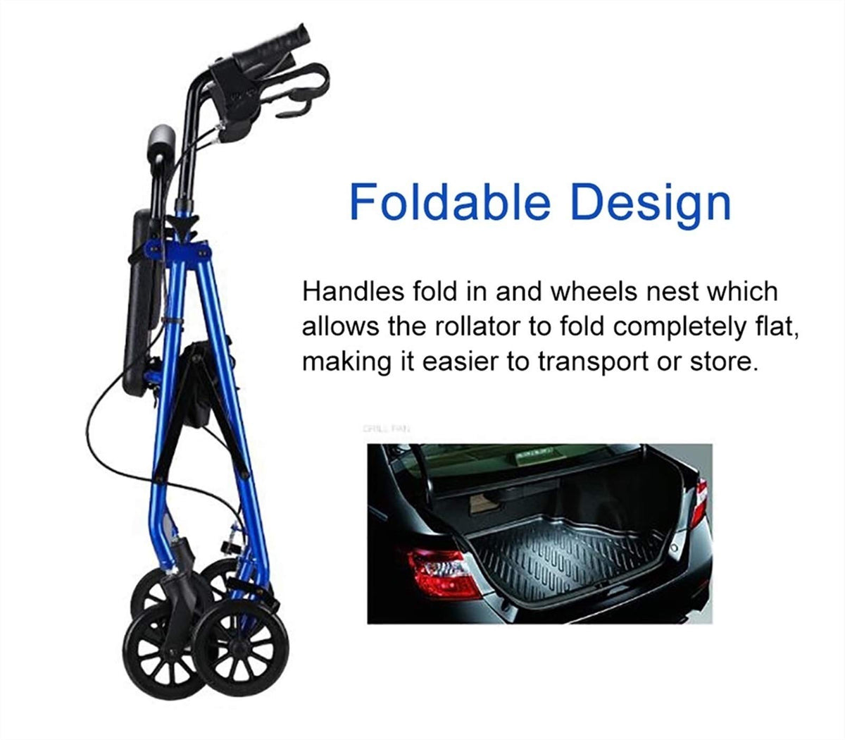 Blue Rolling Walker with Seat Basket Brakes P631
