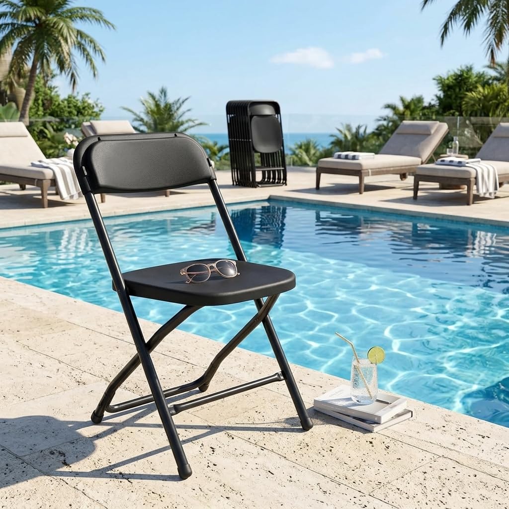 Folding Chairs Set of 10, 330lbs Heavy Duty Plastic Stackable Chairs, Portable Foldable Indoor Outdoor Chairs for Party, Camping, Patio & Events, Black N64128