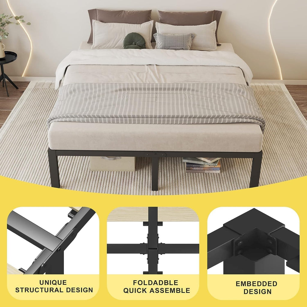 18 inch Queen Size Heavy Duty Platform Bed Frame with Wood Slats D617463