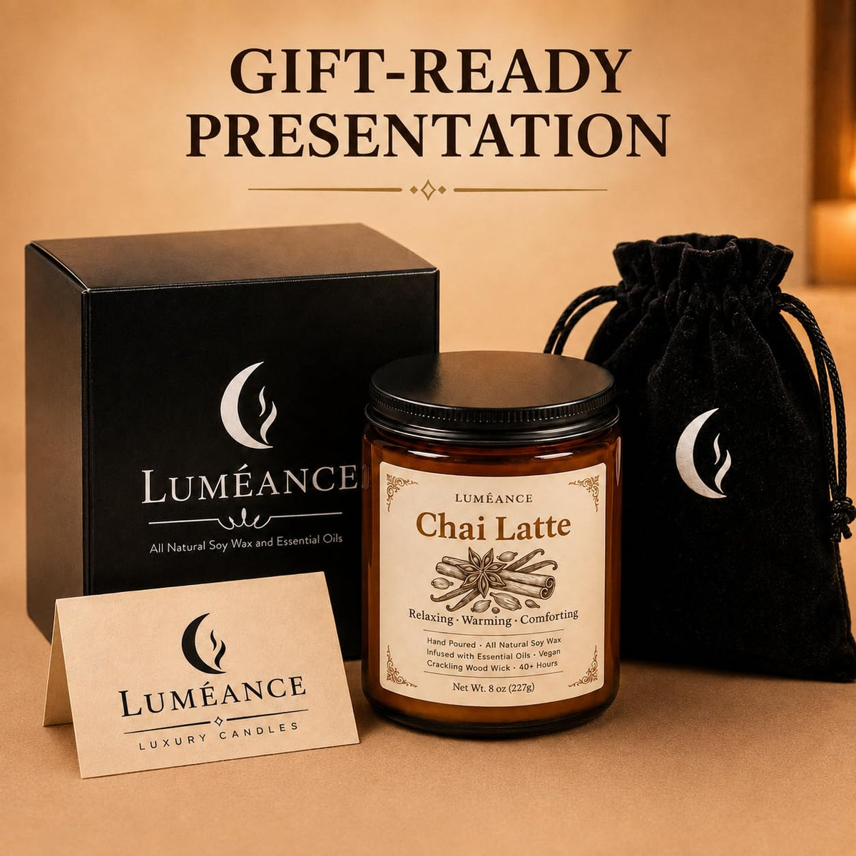 Chai Latte Scented Candle, 8 oz, Soy Wax, Crackling Wood Wick I349233
