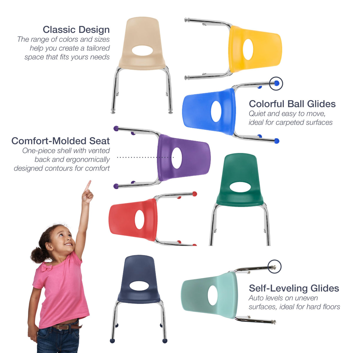 18" Light Gray School Stack Chair H709