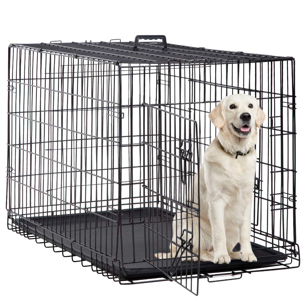 42 Inch Metal Wire Double-Door Folding Dog Crate with Tray U1046