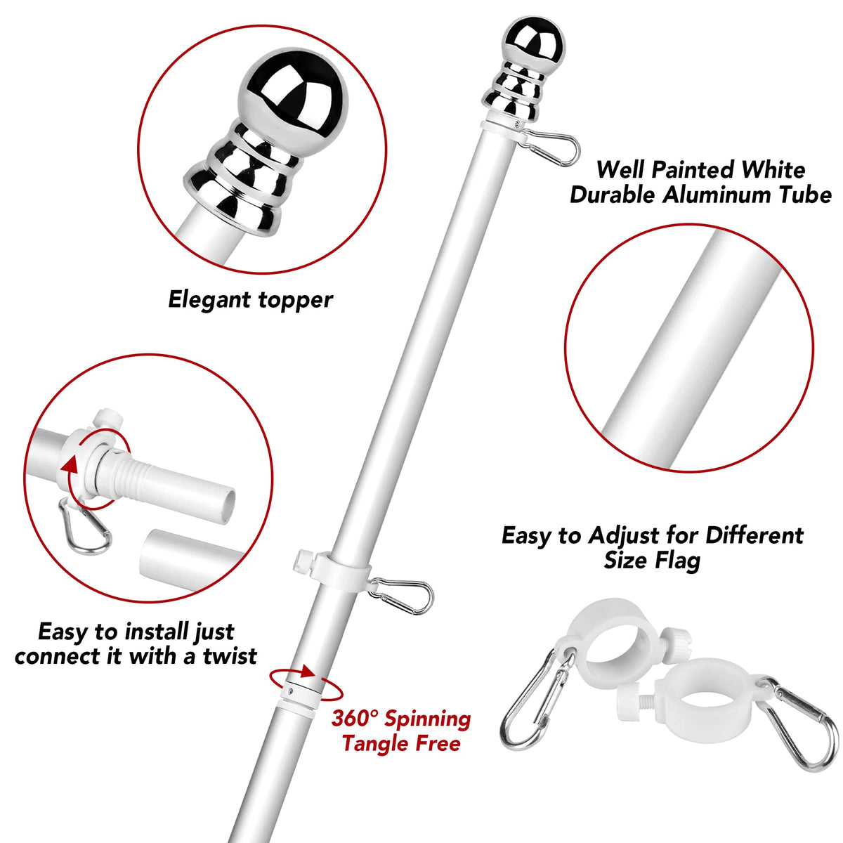 6FT Aluminum Spinning Flag Pole L6031