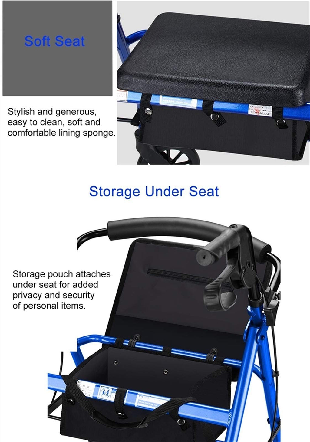Blue Rolling Walker with Seat Basket Brakes P631