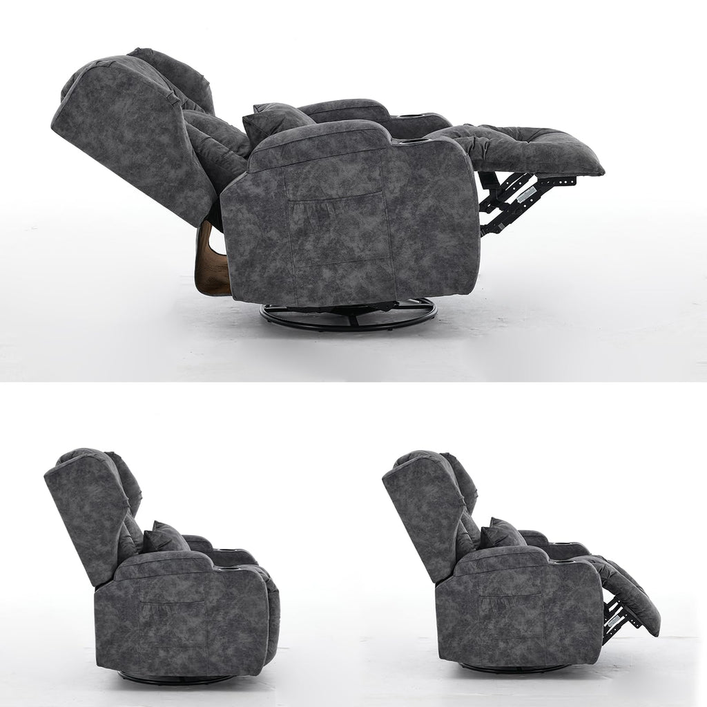 Velvet Gray Swivel Rocker Recliner Chair with Cup Holders M330495
