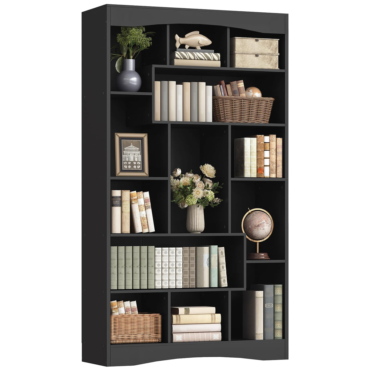 6-Tier Black Bookshelf with Open Shelves O40166
