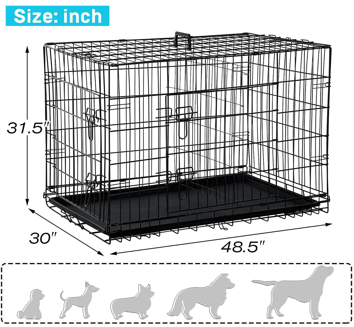 48 Inch Double-Door Dog Crate with Tray & Divider G230446