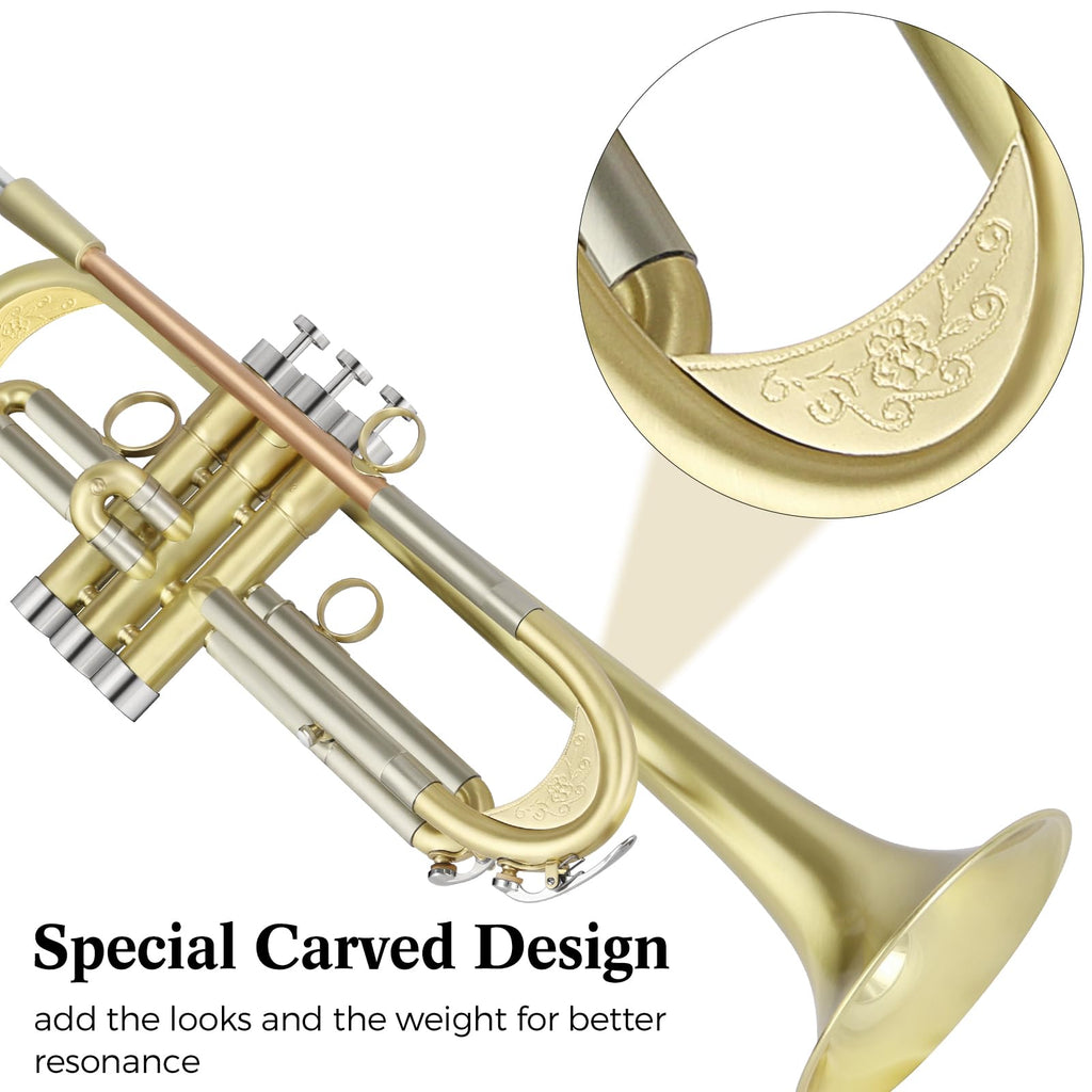 Brushed Finish Standard Brass Bb Trumpet Set with Hard Case V6777