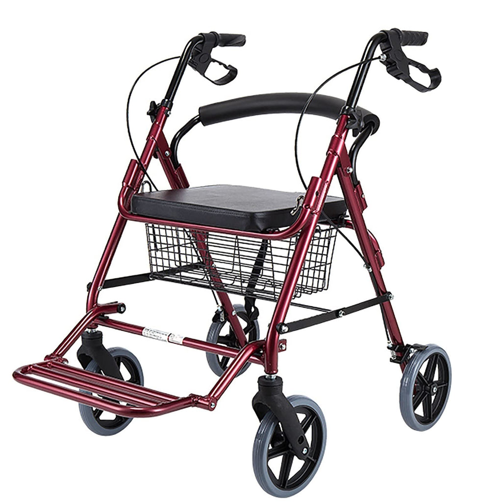 Foldable Rollator Walker with Leather Seat, 8inch Wheels, Brakes and Footrest N244589