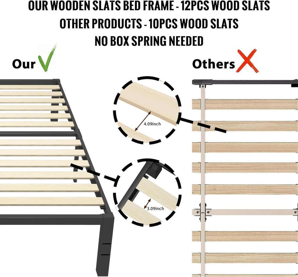 18 inch Queen Size Heavy Duty Platform Bed Frame with Wood Slats D617463